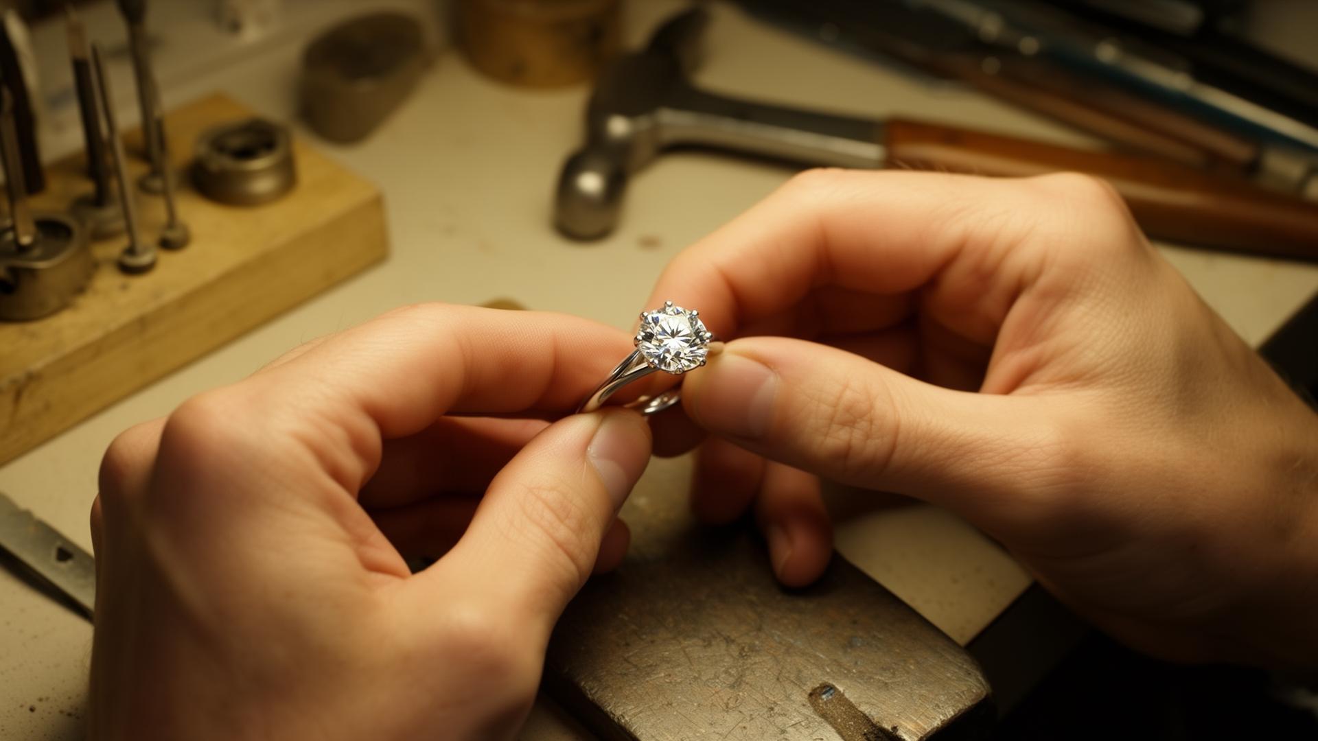 A master jeweler setting a diamond in the Giuliana atelier